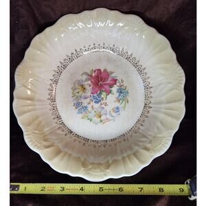 Antique Lusterware Lilly Floral Serving Bowl Scalloped Edge 9"